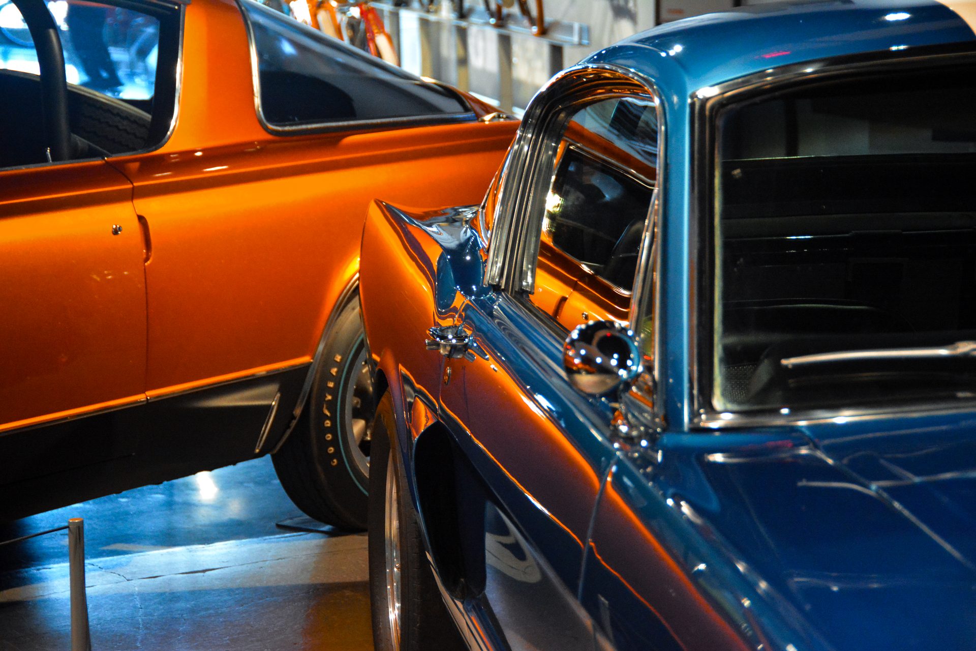 Chevy Bel Air pair — orange and blue